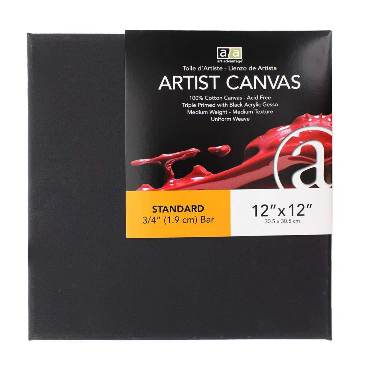 Art Advantage Artist Canvas Visual Edge 12x12, Black, Stretched Canvas for Painting, Blank Canvas for Acrylics & Oils, Canvases for Artists, Professional Pre-Stretched Canvas